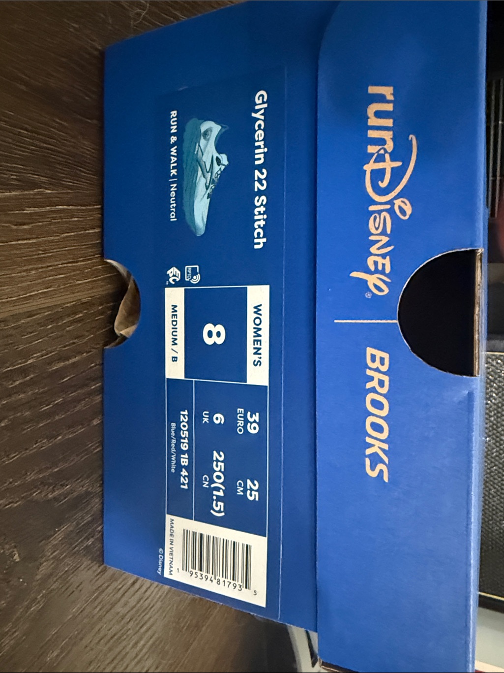 Brooks Run Disney Glycerin 22 Stitch Shoe Box - Blue With Gold Logo
